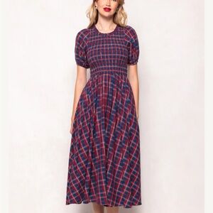 Ivy City Co Red and Blue Plaid Midi Dress